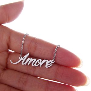 18 Karat vergoldete Namenskette für Damen, Schmuck, Edelstahl, Schriftzug „Amore“, individuelle Namensschild-Halskette, Valentinstag NL2424