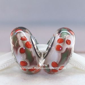 Murano Cam Boncuklar Yılbaşı toptan satış-5 adet Ayar Gümüş Noel Holly Murano Cam Boncuk Fit Pandora Avrupa Charm Bilezikse Kolye