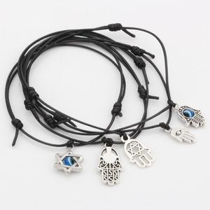 Hot! 50pcs Mixed Kabbalah Hamsa Estrela mão de David encantos preto cor de cera corda pulseiras ajustáveis