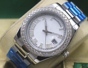 Orologio da uomo meccanico automatico di lusso Day-Date II di lusso bianco 218238 Bracciale in acciaio inossidabile con diamanti con quadrante argentato