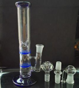 Two Function Glass Water Bong Double Honeycomb Percolator Water Pipes 18.8mm Joint Clear Blue Green Color in stock