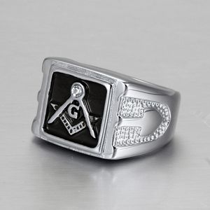 316L Stainless Steel Shiny Rhinestores Polished Men Jewelry Geometric Hipsters Vintage Ring Freemasons Rings Masonic Accessories Silver