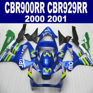 Free customize fairing kit for HONDA CBR 900 RR CBR929 00 01 CBR900RR 2000 2001 blue green movistar fairings set HB56