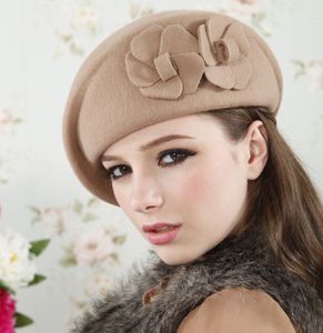 Оптовая-Осень Зима войлок Trilby женщины берет британская элегантность шерсть шляпа цветы регулируемый размер женские шапки старинные Homburg шляпа CP103