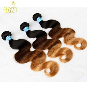 Trzy Tone Ombre Peruwiański Dziewiczy Human Hair Extensions 1B / 4 # / 27 # 3 Tone Ombre Brown Blonde Peruwiański Ciało Fala Ludzkie Włosy Wiązki