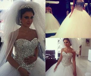 Sparkling Wedding Dresses Ball Gown Puffy White With Crystals Rhinestones Tulle Arabic Bridal Gowns Real Image Fluffy Dress For Bridal