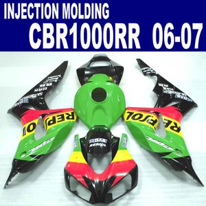 Injektionsgjutningsmaskin för Honda CBR1000RR 06 07 Svart Grön Repsol CBR 1000 RR 2006 2007 Feedings Set VV4