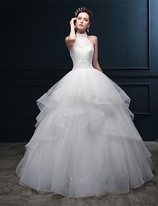 2024 Wedding Dresses New Hot Fashion Free Shipping Elegant Ball Gown Ivory Floor-length Appliques Beads Halter Tulle Bride Gowns