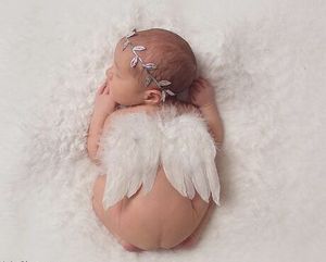 1Set spädbarn bebis olivlöv blad huvudband vit fjäder ängel vinge couture newbron doping hårband fotografering rekvisita set ym6129