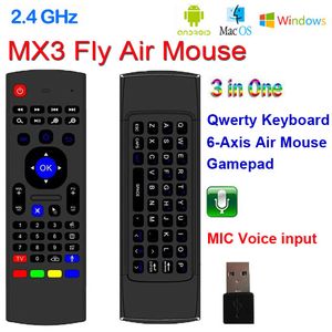 x8 2.4 جيجا هرتز لوحة المفاتيح اللاسلكية MX3 التحكم عن بُعد مع 6 محور MIC Voice 3D IR Mode Fly Air Mouse Backlight for Android Smart TV Box