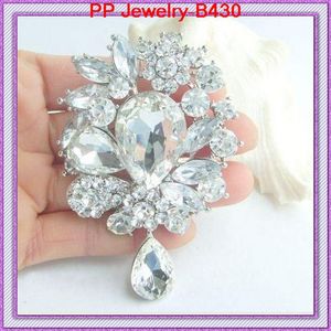 3.2 Polegada Grande Tom de Prata Luxo Waterdrop Pendent Big Cristal de Casamento Elegante Broche de Moda Traje Broche Para As Mulheres Banquete Top Quality