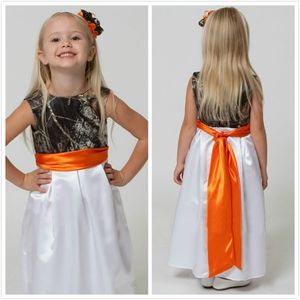 Lovely Camo Flower Girl Dresses for Weddings 2015 Jewel Neck Camouflage Forest Flower Girls Wear with Belt Realtree Girl Pageant G268f