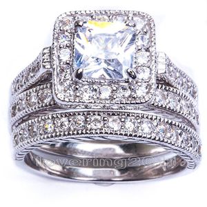 Größe 5/6/7/8/9/10 Heißer Verkauf Retro Vintage Princess Cut Schmuck 10KT Weißgold gefüllt GF Whitr Topas Frauen Hochzeit Braut Ring Set Geschenk