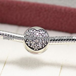 925 Sterling Silver Pave Heart Clip Charm Pead With Cubic Zirconia Passar European Pandora Smycken Armband Halsband Pendants