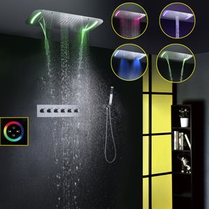 Moderner Stil, 71 x 43 cm, großes Touch-Panel, LED-Duschkopf, Sprühblase, Wasserfall, Regenfall, Badezimmer-Duscharmatur-Set
