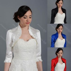 Vintage Wedding Bridal Bolero Jacket Cap Wrap Shrus Custom Satin Half Sleeve Front Otwórz na suknię wieczorową
