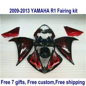 Настроить мотоцикл обтекатели для YAMAHA YZF R1 2009 2010 2011 2012 2013 кузовной комплект YZF-R1 красное пламя в черный обтекатель комплект 09-13 HA73