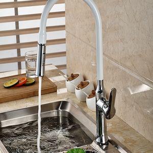 White Painting Solid Brass Kitchen Faucet Swivel Spout Vessel Sink Mixer Tap Deck Mounted One Handle
