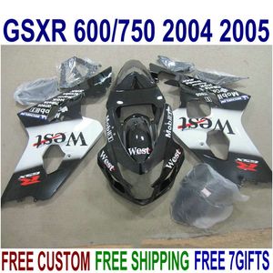 SUZUKI GSXR600 GSXR750 04 05 K4 için yüksek dereceli bakım kiti satış sonrası GSX-R600 / 750 2004 2005 beyaz siyah Batı fairings U27J set