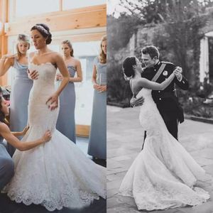 2017 Elegant Lace Sweetheart Mermaid Wedding Dresses Cheap Lace Applique Court Train Bridal Gowns Custom Made China EN10307