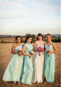 Turquoise Bridesmaid Dresses Chiffon One Shoulder Bridesmaids Dress Mix Style Cheap Party Girls Wedding Maid of Honor Gown