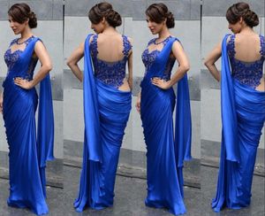 Aplike Saree Elbise Abiye O Boyun Kolsuz Mermaid Kat Uzunluk Sheer Backless Vestidos De Pleats Şifon Abiye giyim