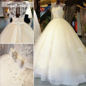 Elfenbeinfarbenes Ballkleid-Hochzeitskleid mit hoher Taille, transparent, mit applizierten, glänzenden Pailletten, Brautkleider in Übergröße, offener Rücken, Vestido de Novia