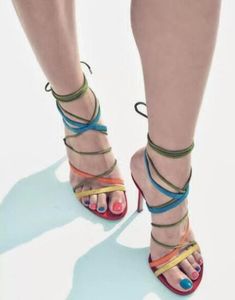 Estate Nuovo 2017 Multi Colori Donna Cinturino Alla Caviglia Sandali Open Toe Tacchi Alti Scarpe Eleganti Per Le Signore Lace-up Slingback Scarpe Donna