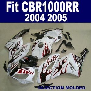 Injection mold ASB fairings for HONDA CBR1000RR 2004 2005 red flames in white bodywork set CBR 1000 RR 04 05 fairing kit KA40
