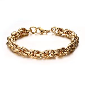 Neuankömmling Das am besten geeignete Geschenk für Männer 9mm 9'' Edelstahl Gold Twist Seil Kettenarmband Schwerer klassischer Herrenschmuck