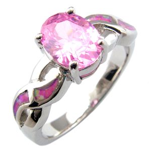 Moda Opal Anel Rosa Anel de Pedra Zircon 925 Stamped