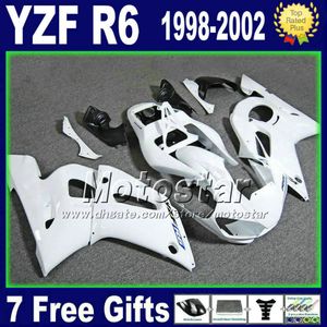 Plastmakare för YZF-R6 98-02 Yamaha YZF600 YZF R6 1998 1999 2000 2001 2002 Alla Vit Motorcykel Fairings Set GG18 +7 Presenter