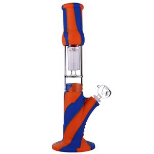 Hookahs Silikon Bongs 14 tum 8 Arms Percolator Vattenrör 18.8 / 14.4mm Joint Glass Bong