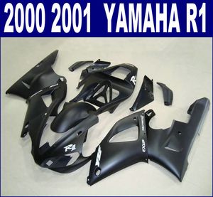 Anpassa motorcykelfeedningar för Yamaha 2000 2001 YZF R1 All Matte Black Fairing Kit YZF1000 00 01 RQ11 + 7 Presenter