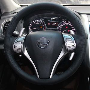 NISSAN TEANA 2013 için direksiyon kapağı Durumda X-TRAIL 2014 Hakiki deri DIY Araba tasarım Iç dekorasyon Deri kapak