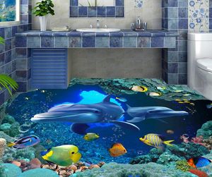 Underwater world Dolphin floor tiles three-dimensional wall backgroundwall papers home decor