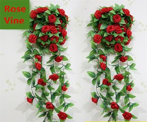 Wedding Decoration New Artificial Silk Rose Flower Vine Hanging Garland Wedding Home Wall Party Decor 10Pcs/Lot Free Shipping