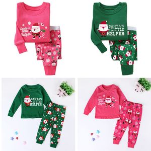 Noel Pijama Çocuk Sonbahar Kış Çocuk Pijama Bebek Çocuk Giyim Tops + Pantolon 2PCS Seti Noel Baba Kıyafet Bebek Noel Kıyafet