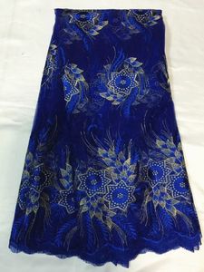 Beautiful roya blue embroidery African net lace fabric French tulle mesh lace fabric for wedding/party dress QN24-7(5yards/pc)