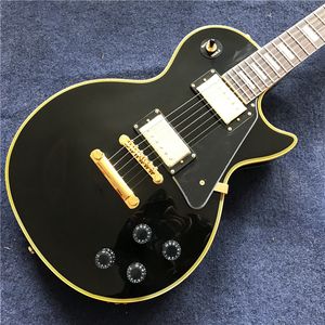 Musikinstrument Professionell elektrisk gitarrer Gul bindning, Pearl Diamond Inlägg Svart Anpassad Gitarr På Stock Guitarra