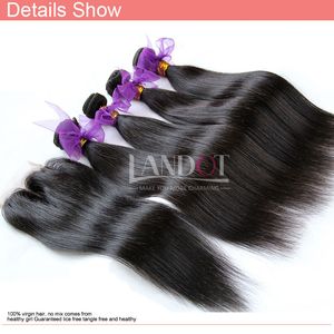 5Pcs Lot Peruvian Virgin Hair Straight With Closure 7A Unprocessed Human Hair Weave 4 Bundles Add 1Pc Lace Closures Natural Black Extensions