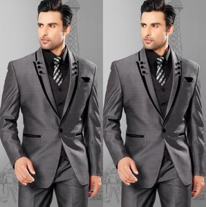 Men Suits Slim Fit Peaked Lapel Tuxedos Grey Wedding Suits For Men 2015 Groomsmen Suits One Button Mens 3 Piece Suit (Jacket+Pants+Vest)