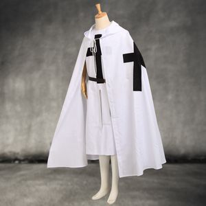 Knights Templar Medieval Cloak Set Cosplay White White Warrior Larp Costume Tunic/Cape Black Cross Print Ouitfit