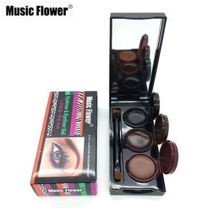 Atacado- Maquiagem Música Flor 3 Cores Sobrancelha Pó Delineador Gel 24h Duradouro Impermeável À Prova de Manchas Cosméticos Creme para Sobrancelhas