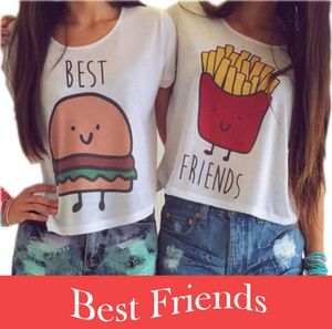 New Casual Crop Tops Women Summer Round Neck Best Friends Print Shirts Fashion Short Sleeve Printed Shirt Female