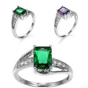 10pcs Unique Christmas Gifts Fire Square Green Purple Cubic Zirconia Crystal Gemstone Russia 925 Sterling Silver Black Gold Wedding Rings
