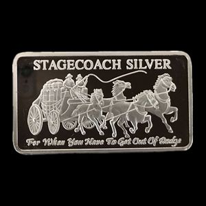 10 Stück nicht magnetische The Stagecoach Barren versilberte Münze 50 mm x 28 mm Barren-Souvenir-Dekorationsmünze