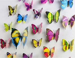 A simulação 3D borboleta decoração PVC adesivos de parede ímã de geladeira 12 ternos terno para exterior / jardim / varanda