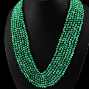 TOP MOST SELLING MINED 7 STRAND GREEN EMERALD BEADS NECKLACE 6mm