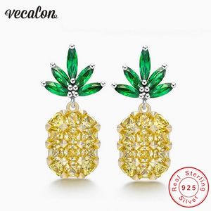 Vecalon Weibliche ananas ohrringe Kristall 5A Zirkon 925 Sterling silber Party hochzeit Stud Ohrringe für frauen Mode Schmuck